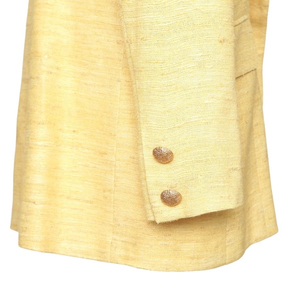 CARLISLE Jacket Blazer Yellow Silk Lapel Pockets Button Long Sleeve Sz 10 - Picture 3 of 5